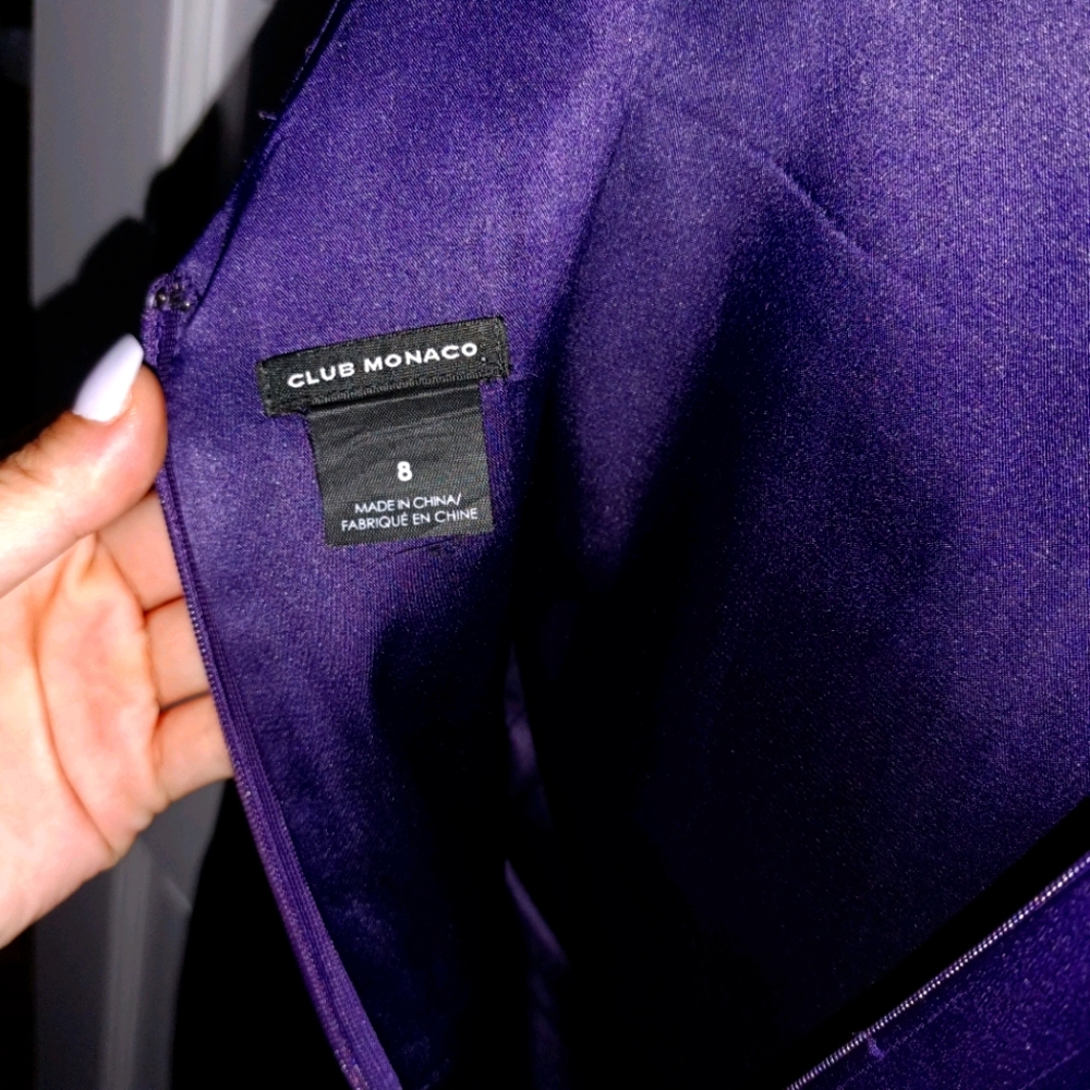 Purple satin boatneck low back club monaco dress